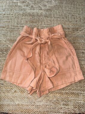 Ag Adriano Goldschmied High-Waist Paperbag Shorts in Peach